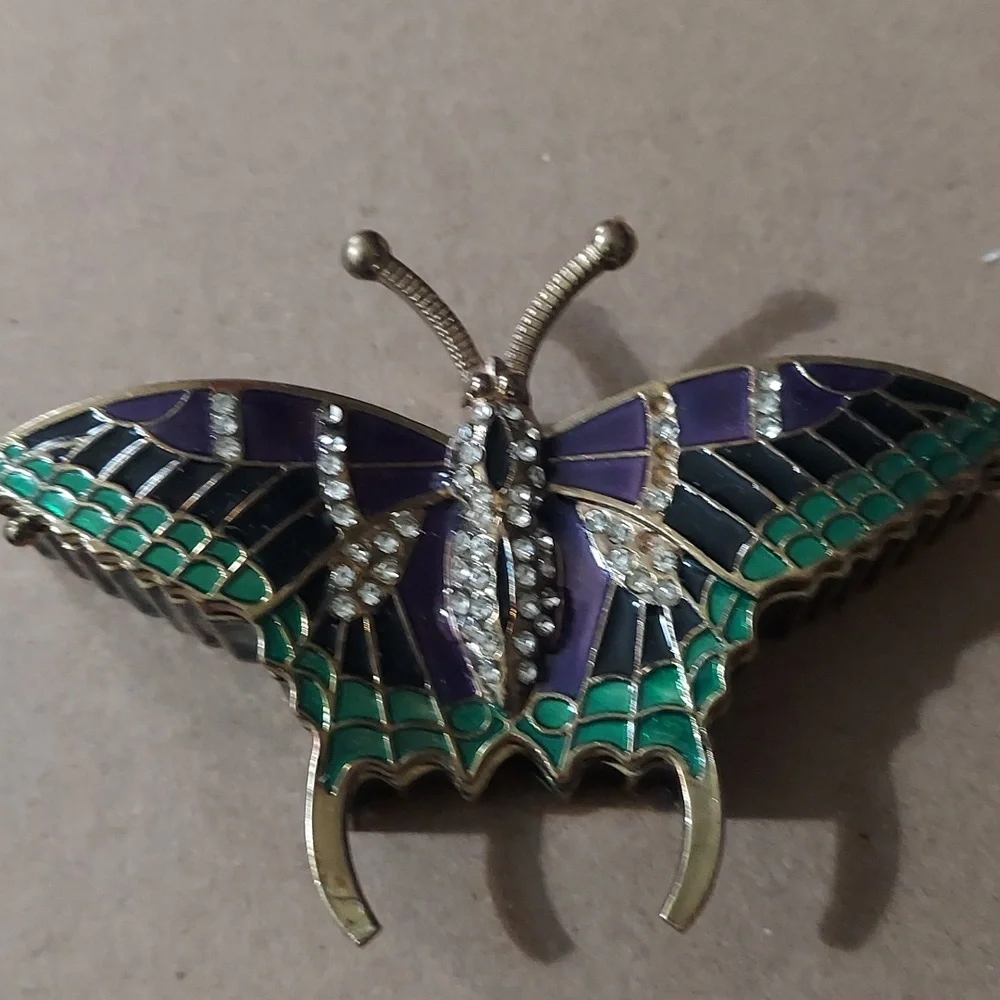 Vintage Butterfly Inlay Rhinestone Brass Trinket decor Box